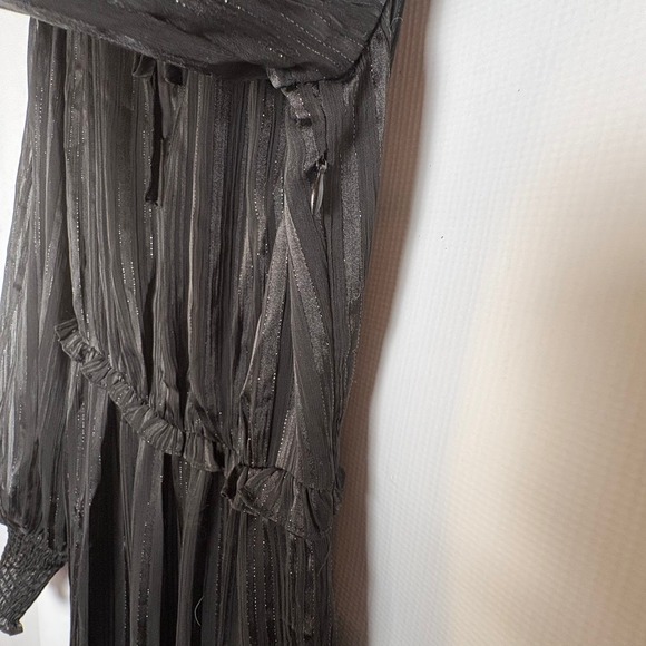 NWT En Creme Black Metallic Ruffle Tie Neck Midi Dress Medium Whimsigoth Vampire - Picture 11 of 13